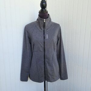 Reebok Running Womens Gray Jacket Stretch Full Zip with Pockets Speedwick Sz L